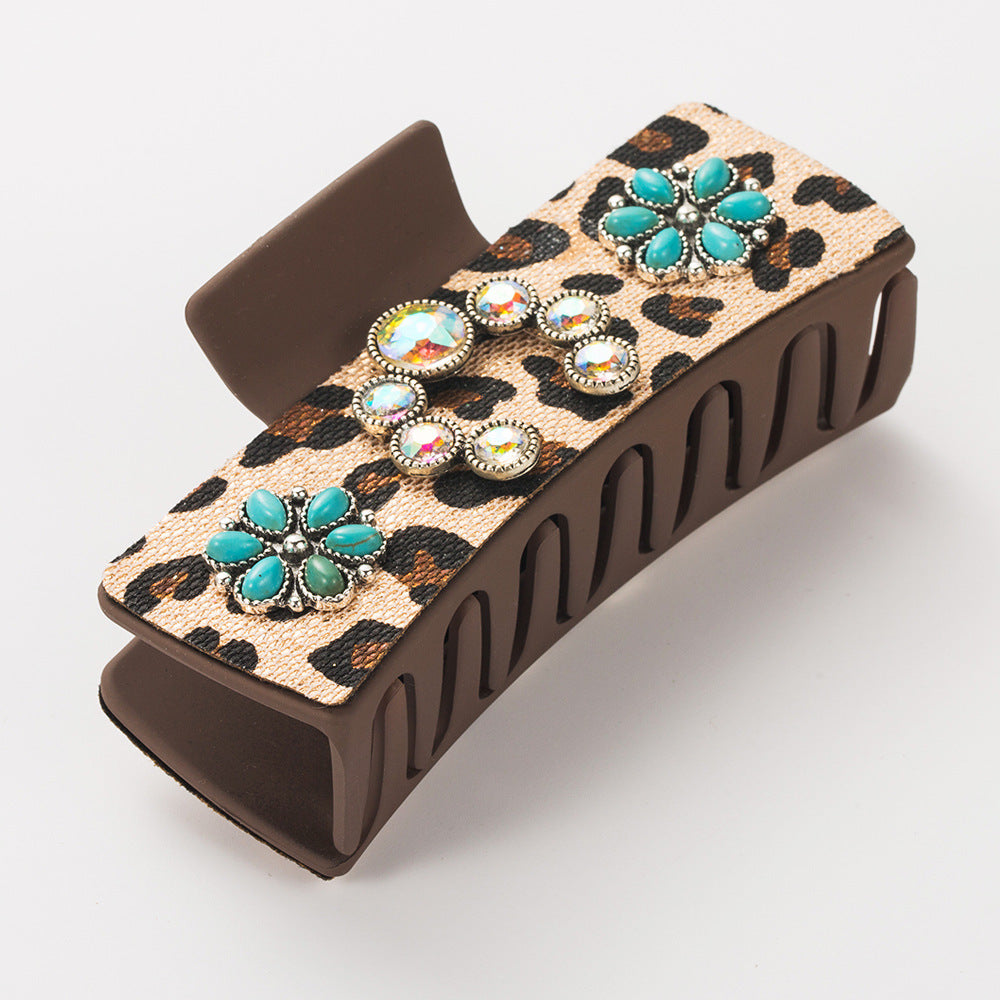 Wholesale Turquoise Western Vintage Leopard Sequined Leather Grabber